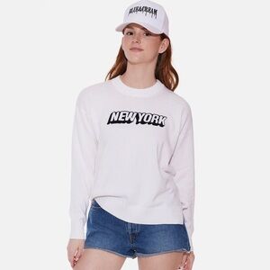 Blue & Cream - New York Cotton Crewneck - White
